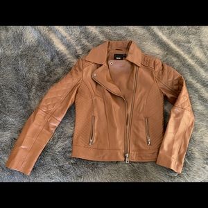 ASOS brand faux-leather brown motorcycle jacket
